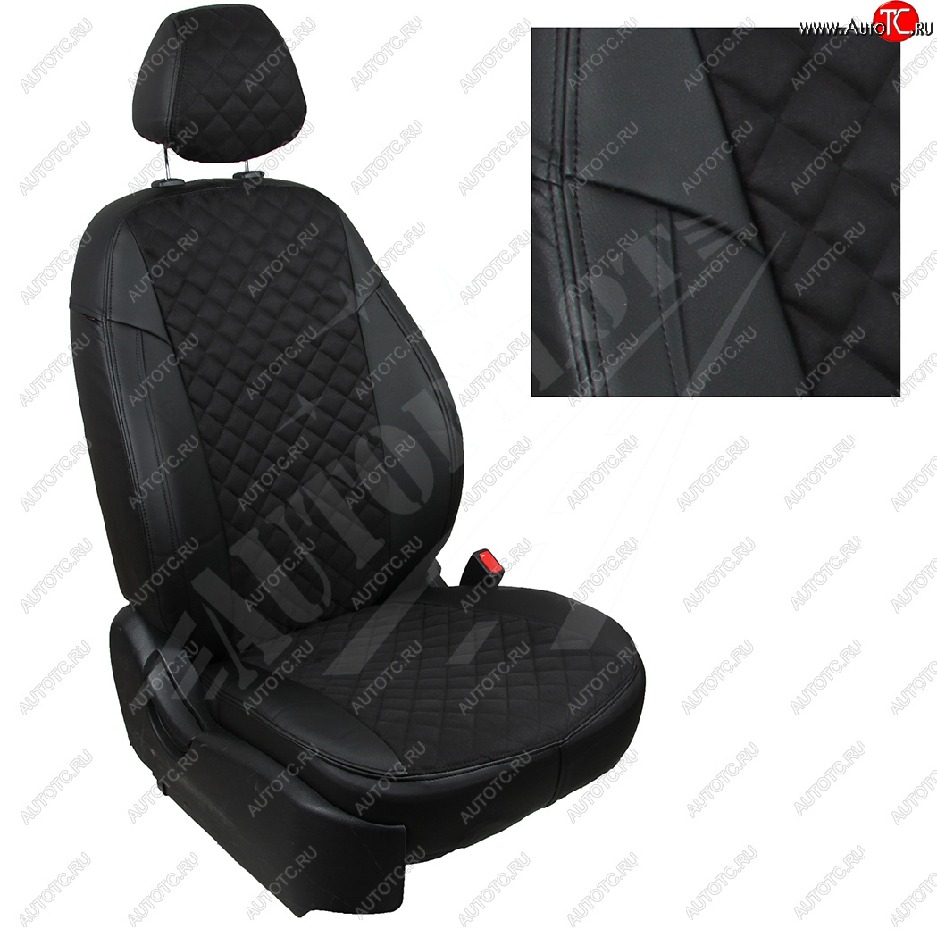 8 749 р. Чехлы сидений (40/60 с задним подлокотника, Comfort / Prestige, экокожа/алькантара) Автопилот Ромб  Toyota Corolla  E210 (2018-2022) седан дорестайлинг (Черный + Черный)  с доставкой в г. Пермь