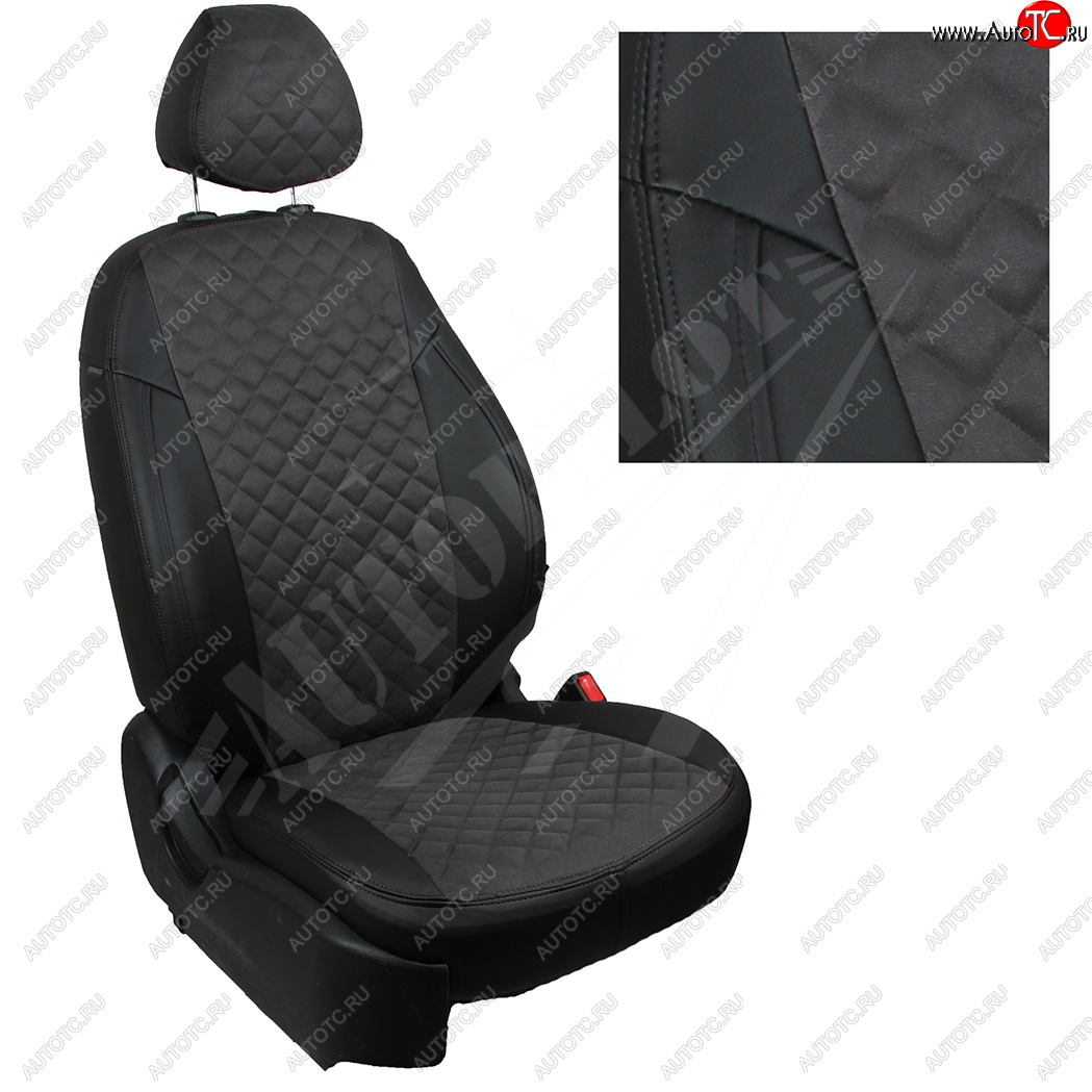 8 749 р. Чехлы сидений (40/60 с задним подлокотника, Comfort / Prestige, экокожа/алькантара) AUTOPILOT Ромб  Toyota Corolla  E210 (2018-2022) седан дорестайлинг (Черный + Темно серый)  с доставкой в г. Пермь