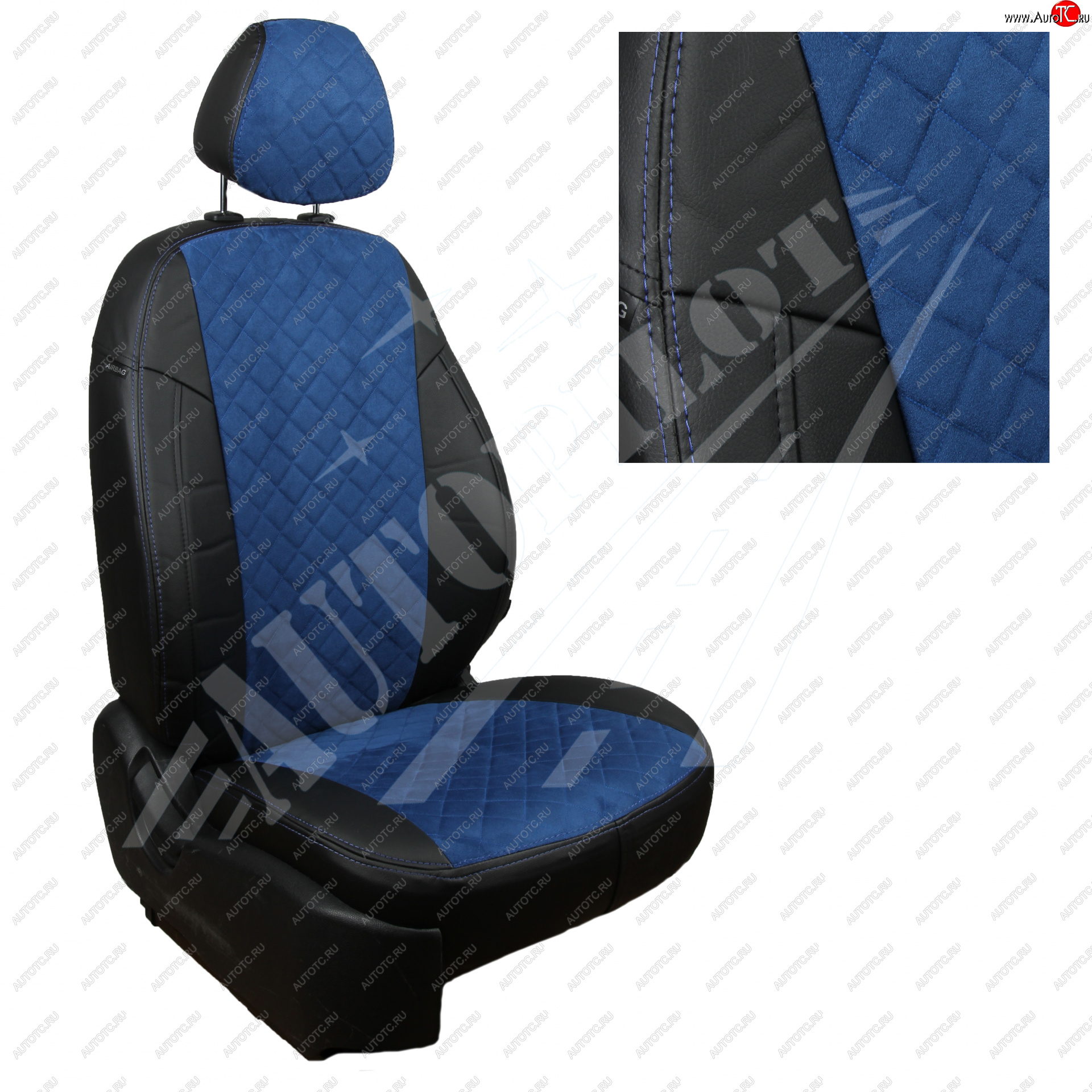 14 449 р. Чехлы сидений (40/60 с задним подлокотника, Comfort / Prestige, экокожа/алькантара) AUTOPILOT Ромб   Toyota Corolla  E210 (2018-2022) седан дорестайлинг (Черный + Синий)  с доставкой в г. Пермь