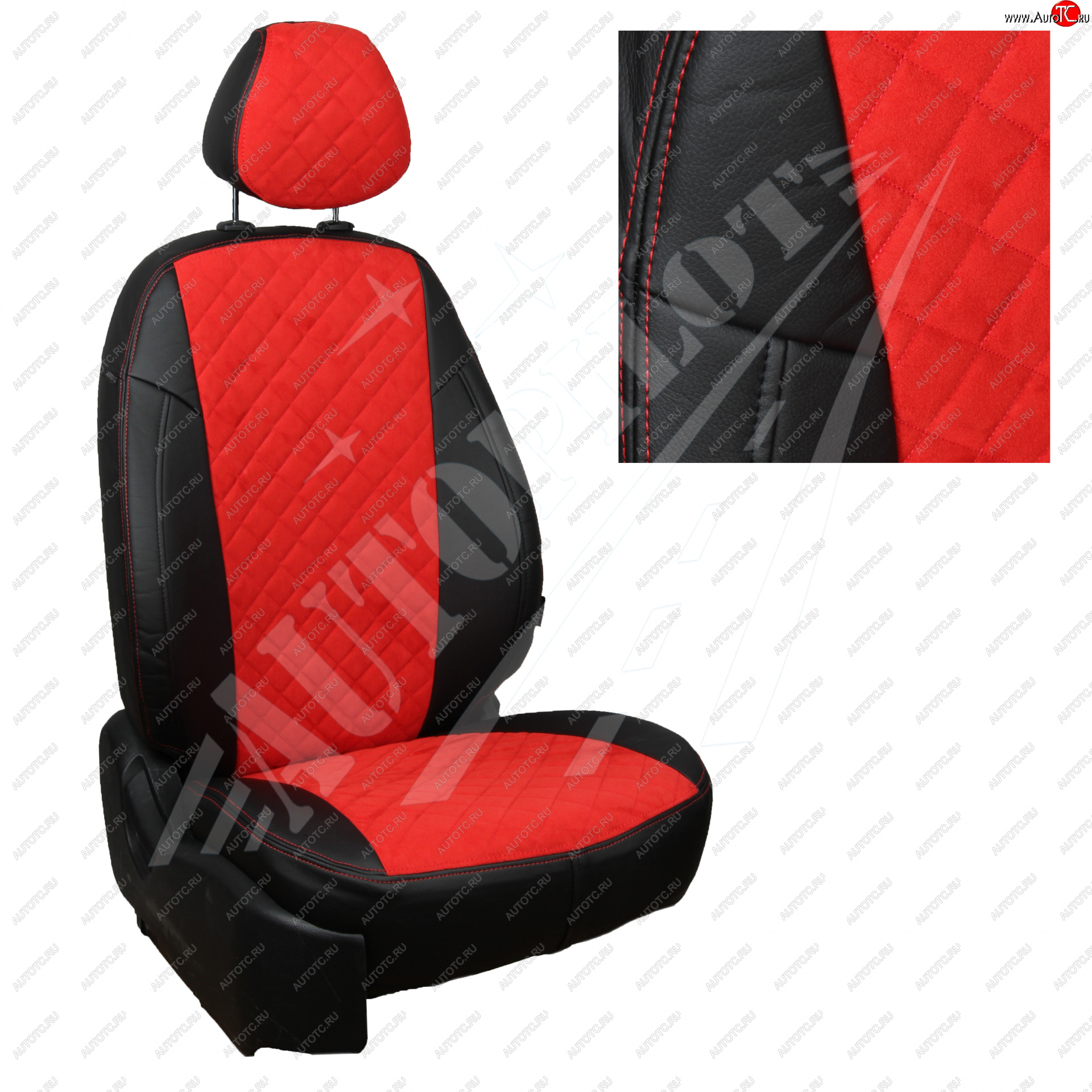 14 449 р. Чехлы сидений (40/60 с задним подлокотника, Comfort / Prestige, экокожа/алькантара) AUTOPILOT Ромб   Toyota Corolla  E210 (2018-2022) седан дорестайлинг (Черный + Красный)  с доставкой в г. Пермь