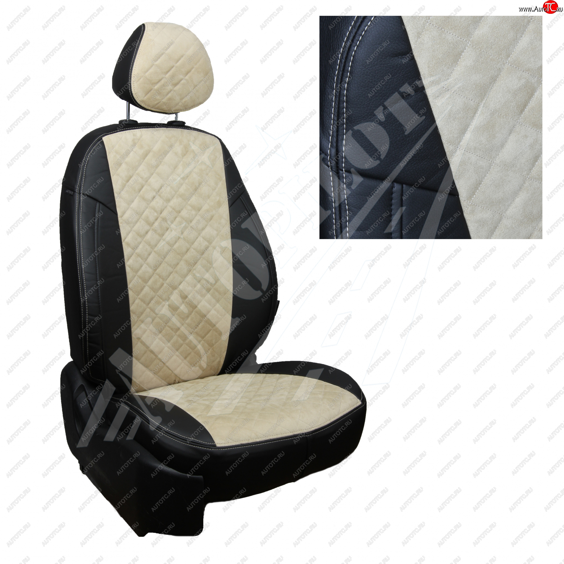 14 449 р. Чехлы сидений (40/60 с задним подлокотника, Comfort / Prestige, экокожа/алькантара) AUTOPILOT Ромб   Toyota Corolla  E210 (2018-2022) седан дорестайлинг (Черный + Бежевый)  с доставкой в г. Пермь