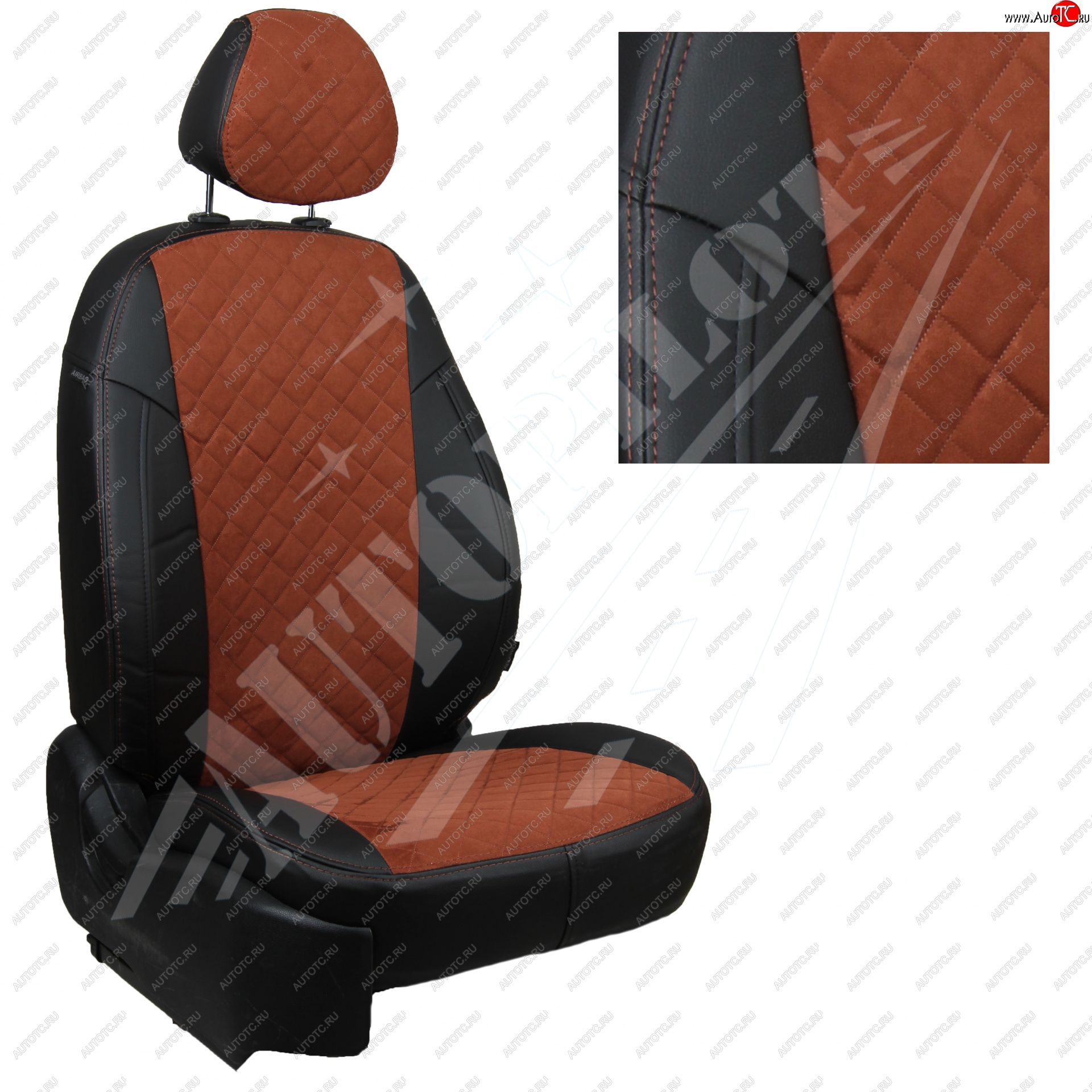 14 449 р. Чехлы сидений (40/60 с задним подлокотника, Comfort / Prestige, экокожа/алькантара) AUTOPILOT Ромб   Toyota Corolla  E210 (2018-2022) седан дорестайлинг (Черный + Коричневый)  с доставкой в г. Пермь