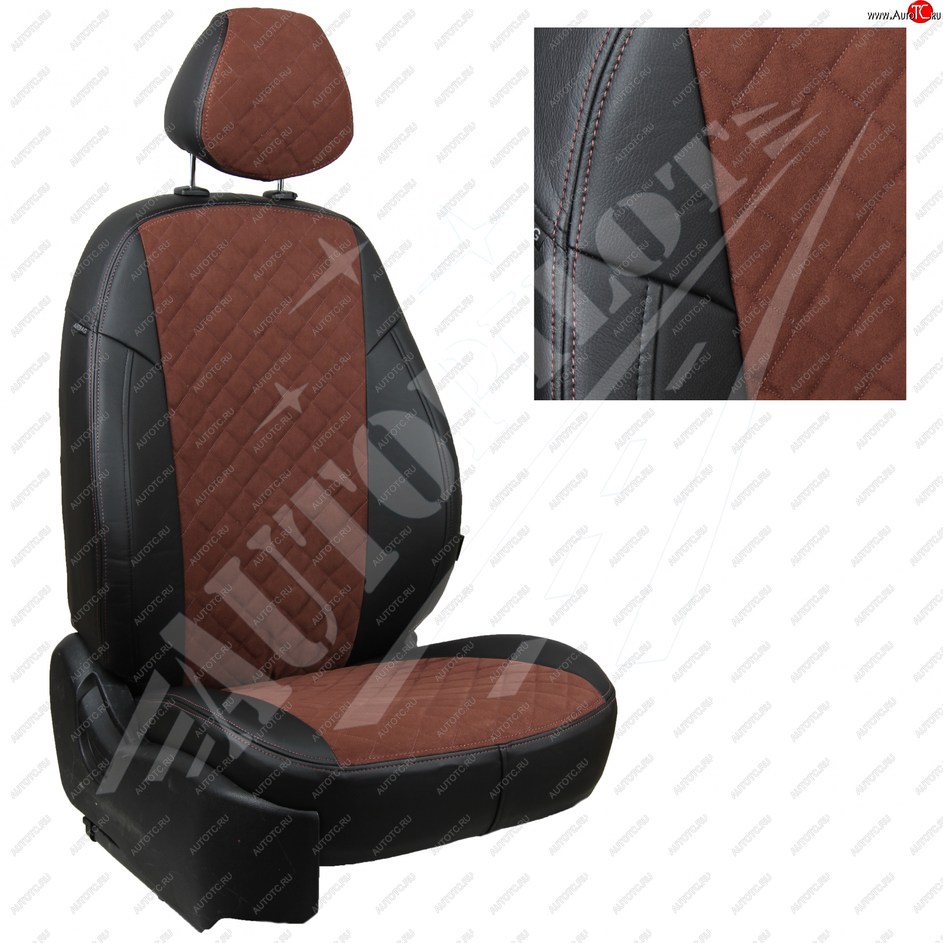 14 449 р. Чехлы сидений (40/60 с задним подлокотника, Comfort / Prestige, экокожа/алькантара) AUTOPILOT Ромб   Toyota Corolla  E210 (2018-2022) седан дорестайлинг (Черный + Шоколад)  с доставкой в г. Пермь
