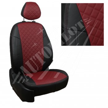 Чехлы сидений AUTOPILOT Экокожа Ромб (40/60 с задним подлокотника, Comfort / Prestige) Toyota Corolla  E210 (2018-2022) седан дорестайлинг (Черный + Бордовый)