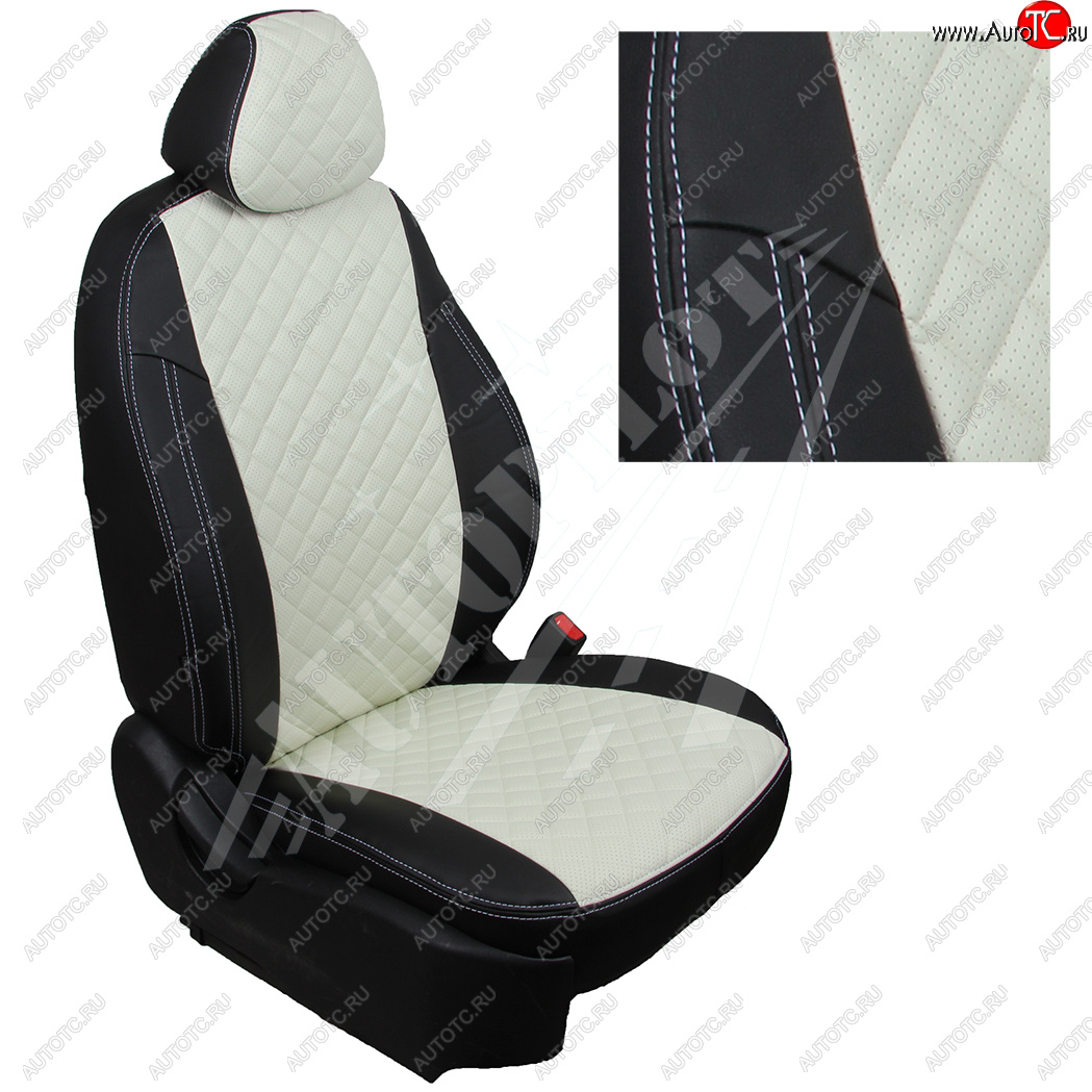 8 749 р. Чехлы сидений AUTOPILOT Экокожа Ромб (40/60 с задним подлокотника, Comfort / Prestige)  Toyota Corolla  E210 (2018-2022) седан дорестайлинг (Черный + Белый)  с доставкой в г. Пермь