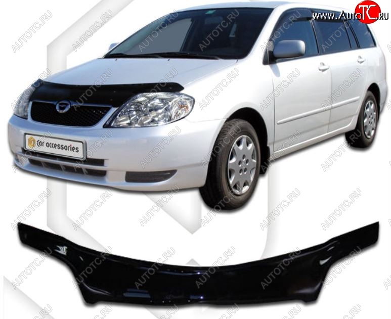 2 159 р. Дефлектор капота (E121-124) CA-Plastiс  Toyota Corolla Fielder  E120 (2000-2004) универсал дорестайлинг, универсал 1-ый рестайлинг (Classic черный, Без надписи)  с доставкой в г. Пермь