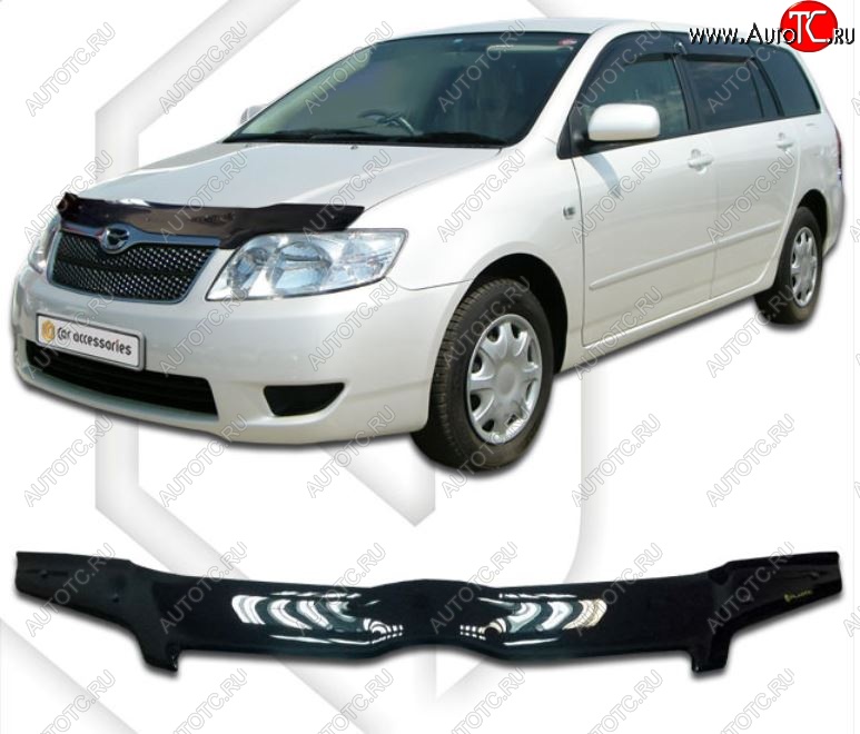 1 999 р. Дефлектор капота CA-Plastiс  Toyota Corolla Fielder  E120 (2004-2006) универсал 2-ой рестайлинг (Classic черный, Без надписи)  с доставкой в г. Пермь