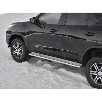 24 649 р. Порожки для ног (труба Ø42) SLITKOFF  Toyota Fortuner  AN160 (2015-2025) дорестайлинг, рестайлинг (лист - алюминий, профиль - нержавейка)  с доставкой в г. Пермь. Увеличить фотографию 4