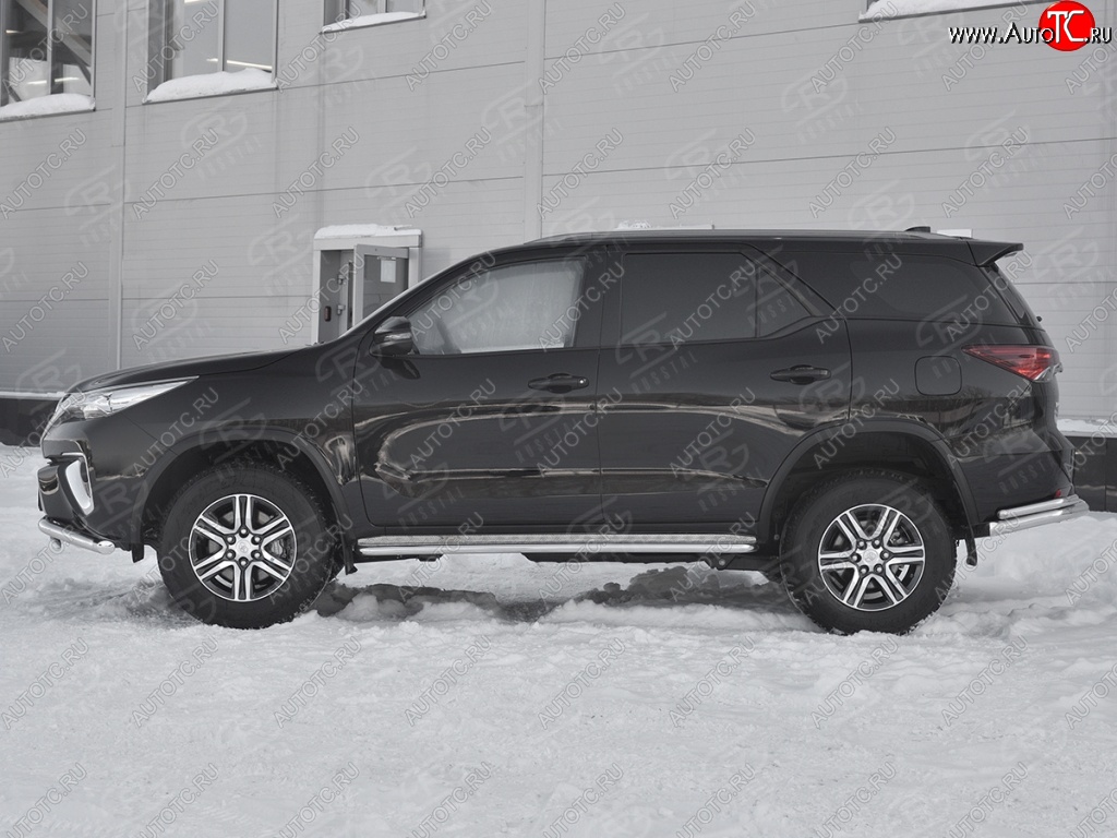 24 649 р. Порожки для ног (труба Ø42) SLITKOFF  Toyota Fortuner  AN160 (2015-2025) дорестайлинг, рестайлинг (лист - алюминий, профиль - нержавейка)  с доставкой в г. Пермь