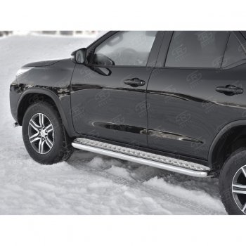 30 799 р. Порожки для ног (труба Ø63) SLITKOFF  Toyota Fortuner  AN160 (2015-2025) дорестайлинг, рестайлинг (лист - алюминий, профиль - сталь)  с доставкой в г. Пермь. Увеличить фотографию 4