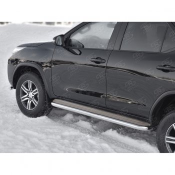 43 999 р. Порожки для ног (труба Ø63) SLITKOFF  Toyota Fortuner  AN160 (2015-2025) дорестайлинг, рестайлинг (лист - нержавейка, профиль - нержавейка)  с доставкой в г. Пермь. Увеличить фотографию 4