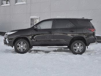 Пороги труба d76 с накладкой (v2) SLITKOFF Toyota Fortuner  AN160 (2015-2025) дорестайлинг, рестайлинг