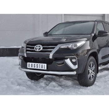 17 699 р. Защита переднего бампера (Ø63 мм, нержавейка) SLITKOFF Toyota Fortuner AN160 дорестайлинг (2015-2020)  с доставкой в г. Пермь. Увеличить фотографию 4
