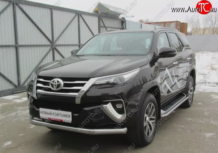 18 999 р. Одинарная защита переднего бампера диаметром 76 мм Slitkoff Toyota Fortuner AN160 дорестайлинг (2015-2020) (Цвет: нержавеющая полированная сталь)  с доставкой в г. Пермь