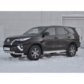 28 799 р. Защита переднего бампера (Ø63 мм с клыками, нержавейка) SLITKOFF Toyota Fortuner AN160 дорестайлинг (2015-2020)  с доставкой в г. Пермь. Увеличить фотографию 2