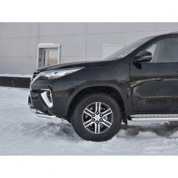 28 799 р. Защита переднего бампера (Ø63 мм с клыками, нержавейка) SLITKOFF Toyota Fortuner AN160 дорестайлинг (2015-2020)  с доставкой в г. Пермь. Увеличить фотографию 3