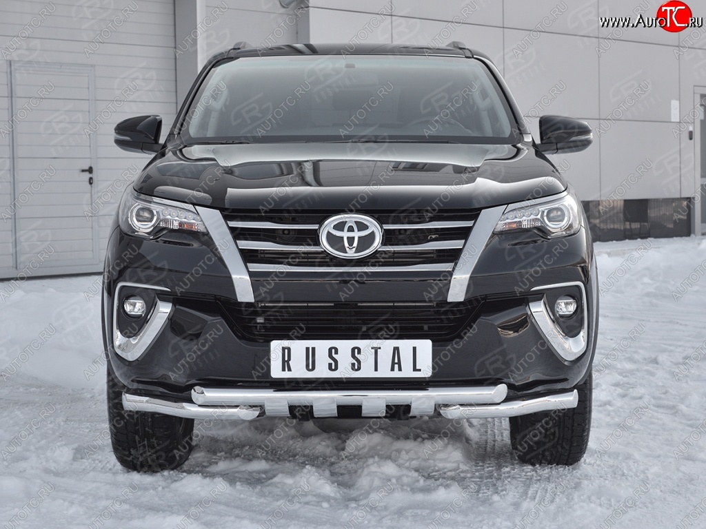 28 799 р. Защита переднего бампера (Ø63 мм с клыками, нержавейка) SLITKOFF Toyota Fortuner AN160 дорестайлинг (2015-2020)  с доставкой в г. Пермь