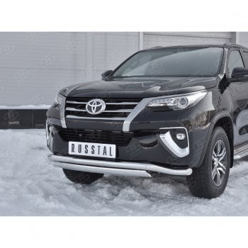 19 899 р. Защита переднего бампера (2 трубы Ø63 и 75х42 мм, нержавейка) Russtal Toyota Fortuner AN160 дорестайлинг (2015-2020)  с доставкой в г. Пермь. Увеличить фотографию 3