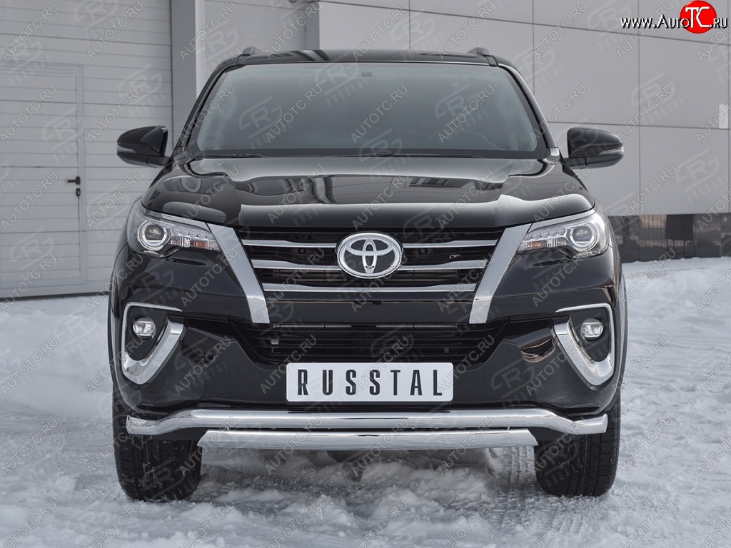 19 899 р. Защита переднего бампера (2 трубы Ø63 и 75х42 мм, нержавейка) Russtal Toyota Fortuner AN160 дорестайлинг (2015-2020)  с доставкой в г. Пермь