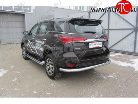14 499 р. Защита заднего бампера Slitkoff (Ø 76 мм, длинная)  Toyota Fortuner  AN160 (2015-2020) дорестайлинг (Нержавеющая сталь)  с доставкой в г. Пермь