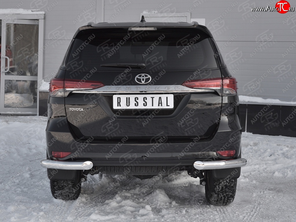 27 499 р. Защита заднего бампера (Ø76 мм уголки, нержавейка) SLITKOFF  Toyota Fortuner  AN160 (2015-2020) дорестайлинг  с доставкой в г. Пермь