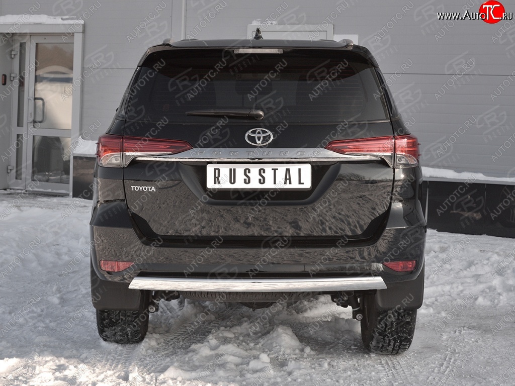 13 699 р. Защита заднего бампера (Ø75х42 мм, нержавейка) Russtal Toyota Fortuner AN160 дорестайлинг (2015-2020)  с доставкой в г. Пермь