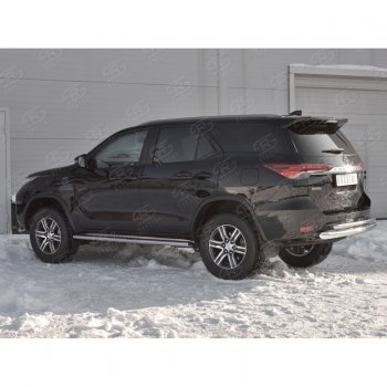 22 499 р. Защита заднего бампера (2 трубы Ø76х42 мм, нержавейка) SLITKOFF  Toyota Fortuner  AN160 (2015-2020) дорестайлинг  с доставкой в г. Пермь. Увеличить фотографию 2