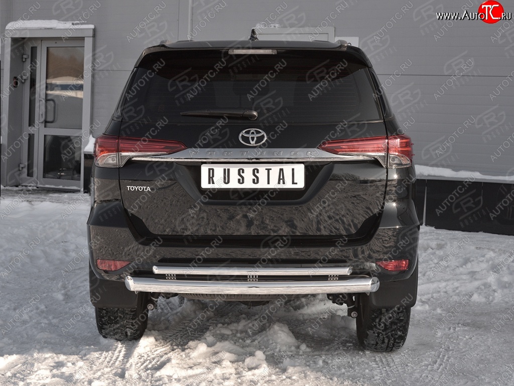 22 499 р. Защита заднего бампера (2 трубы Ø76х42 мм, нержавейка) SLITKOFF  Toyota Fortuner  AN160 (2015-2020) дорестайлинг  с доставкой в г. Пермь