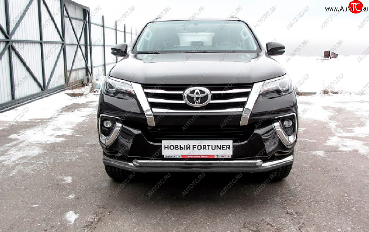 15 899 р. Защита переднего бампера Slitkoff (Ø 76+Ø 57 мм, двойная).  Toyota Fortuner  AN160 (2015-2020) дорестайлинг (Сталь с полимерным покрытием. Цвет: серебристый)  с доставкой в г. Пермь