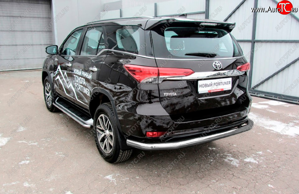 9 999 р. Защита заднего бампера Slitkoff (Ø 76 мм, длинная)  Toyota Fortuner  AN160 (2015-2020) дорестайлинг (Сталь с полимерным покрытием. Цвет: серебристый)  с доставкой в г. Пермь