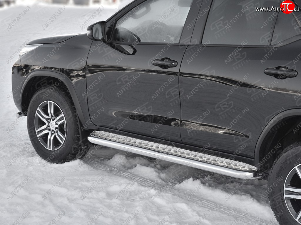 32 849 р. Защита порогов (труба d63 мм с листом) SLITKOFF  Toyota Fortuner  AN160 (2015-2020) дорестайлинг (Лист алюминий/профиль нержавейка)  с доставкой в г. Пермь