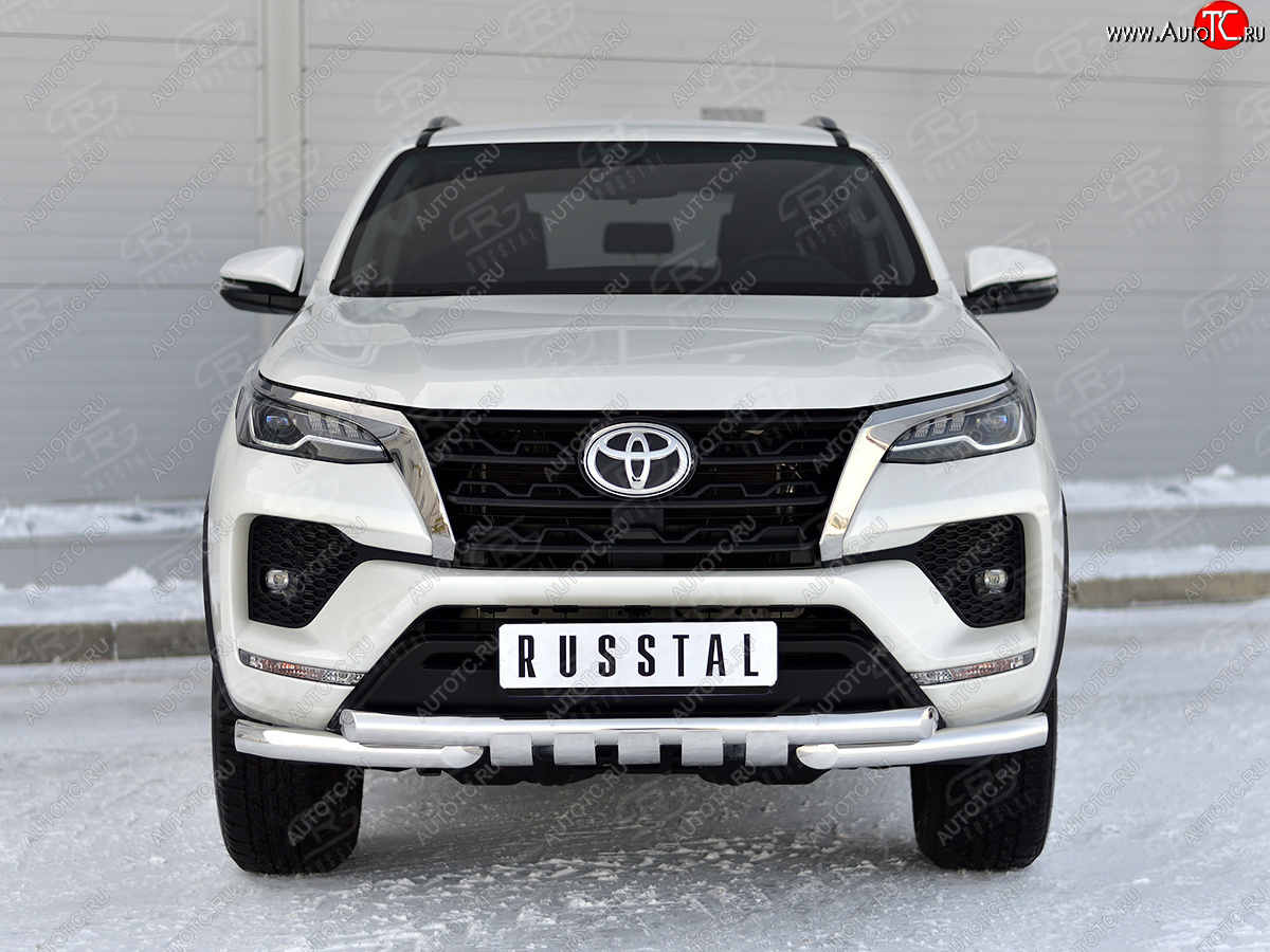 28 999 р. Защита переднего бампера (Ø63 мм с клыками, нержавейка) SLITKOFF  Toyota Fortuner  AN160 (2020-2025) рестайлинг  с доставкой в г. Пермь