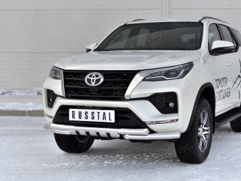 28 999 р. Защита переднего бампера (Ø63 мм с клыками, нержавейка) SLITKOFF  Toyota Fortuner  AN160 (2020-2025) рестайлинг  с доставкой в г. Пермь. Увеличить фотографию 2