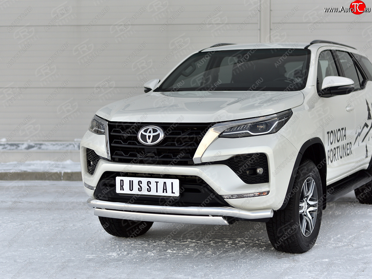 19 799 р. Защита переднего бампера (2 трубы Ø63 и 75х42 мм, нержавейка) Russtal Toyota Fortuner AN160 рестайлинг (2020-2025)  с доставкой в г. Пермь