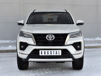 14 499 р. Защита переднего бампера (Ø75х42 мм, нержавейка) Russtal Toyota Fortuner AN160 рестайлинг (2020-2025)  с доставкой в г. Пермь. Увеличить фотографию 2