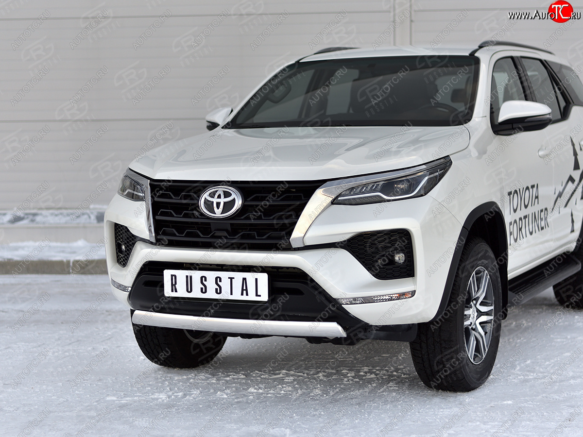 14 499 р. Защита переднего бампера (Ø75х42 мм, нержавейка) Russtal Toyota Fortuner AN160 рестайлинг (2020-2025)  с доставкой в г. Пермь