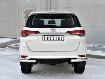 Защита заднего бампера (Ø63 и 42 мм, нержавейка) SLITKOFF Toyota Fortuner  AN160 (2020-2025) рестайлинг