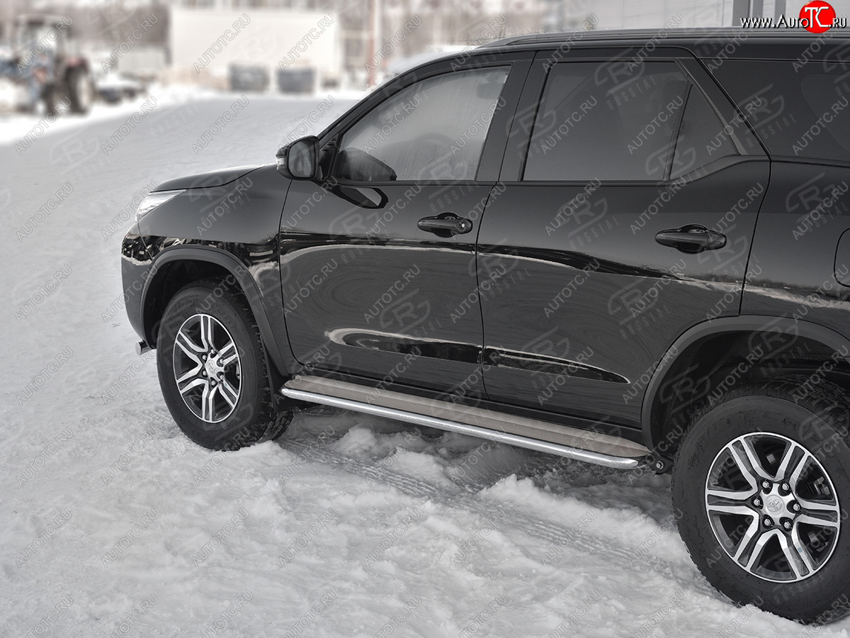 35 549 р. Порожки для ног SLITKOFF (Ø42 мм)  Toyota Fortuner  AN160 (2020-2025) рестайлинг (Лист - нержавейка, профиль - нержавейка)  с доставкой в г. Пермь