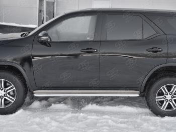 35 549 р. Порожки для ног SLITKOFF (Ø42 мм)  Toyota Fortuner  AN160 (2020-2025) рестайлинг (Лист - нержавейка, профиль - нержавейка)  с доставкой в г. Пермь. Увеличить фотографию 2