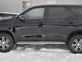Защита порогов (Ø75х42 мм, лист алюминиевый пыльник) Russtal Toyota Fortuner AN160 рестайлинг (2020-2025) (полированная нержавейка)
