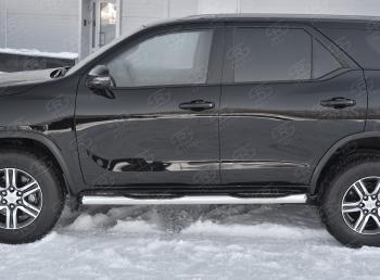 24 549 р. Защита порогов (Ø76 мм, с проступью) SLITKOFF  Toyota Fortuner  AN160 (2020-2025) рестайлинг (торцы со скосами 45°, полированная нержавейка)  с доставкой в г. Пермь. Увеличить фотографию 2