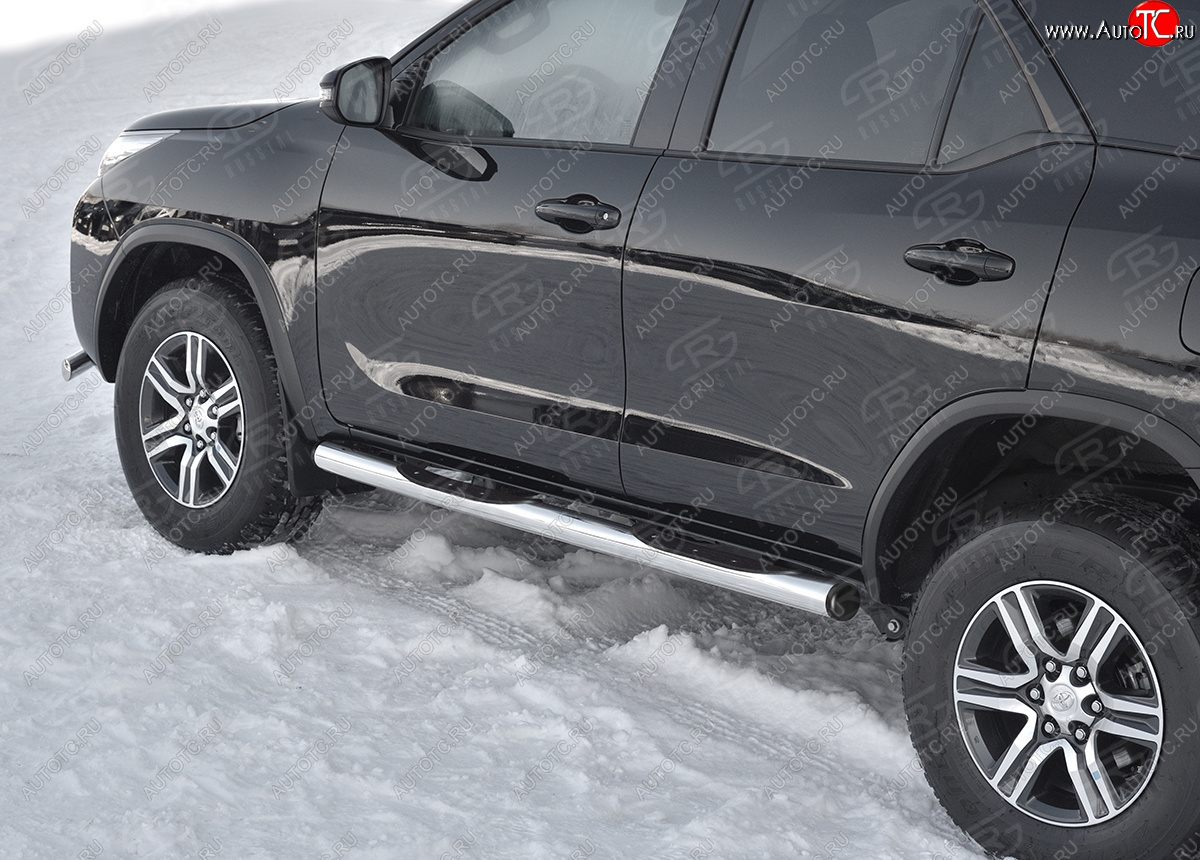 22 549 р. Защита порогов (Ø76 мм, с проступью) SLITKOFF  Toyota Fortuner  AN160 (2020-2025) рестайлинг (торцы с пластиковыми заглушками, полированная нержавейка)  с доставкой в г. Пермь