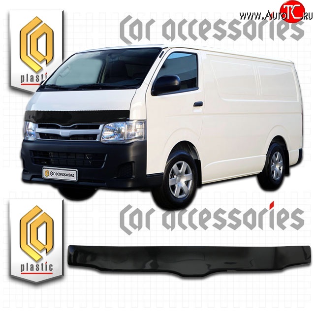 2 899 р. Дефлектор капота CA Plastic (левый руль, широкая кабина) Toyota Hiace H200 минивэн (Япония) дорестайлинг  (2004-2007) (Classic черный, Без надписи)  с доставкой в г. Пермь
