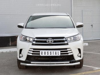 21 449 р. Защита переднего бампера (2 трубы Ø63 и 42 мм, нержавейка) SLITKOFF  Toyota Highlander  XU50 (2013-2017) дорестайлинг  с доставкой в г. Пермь. Увеличить фотографию 4