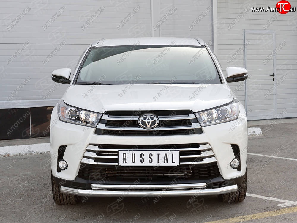 21 449 р. Защита переднего бампера (2 трубы Ø63 и 42 мм, нержавейка) SLITKOFF Toyota Highlander XU50 рестайлинг (2016-2020)  с доставкой в г. Пермь