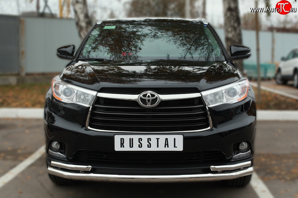 21 999 р. Защита переднего бампера (2 трубыØ63 и 42 мм, нержавейка) SLITKOFF  Toyota Highlander  XU50 (2013-2017) дорестайлинг  с доставкой в г. Пермь