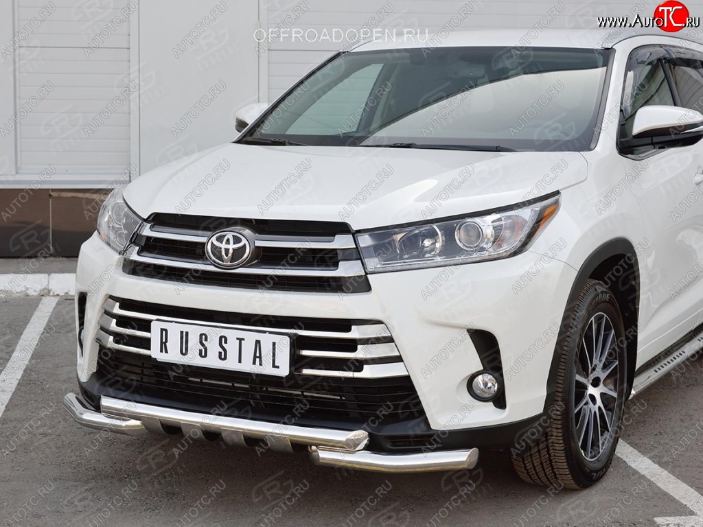 26 899 р. Защита переднего бампера (2 трубы Ø63 мм, нержавейка) SLITKOFF  Toyota Highlander  XU50 (2013-2017) дорестайлинг  с доставкой в г. Пермь