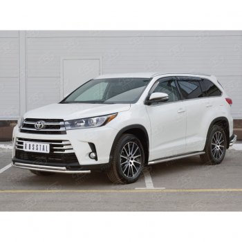 18 599 р. Защита переднего бампера (2 трубыØ42 мм, нержавейка) SLITKOFF  Toyota Highlander  XU50 (2013-2017) дорестайлинг  с доставкой в г. Пермь. Увеличить фотографию 2