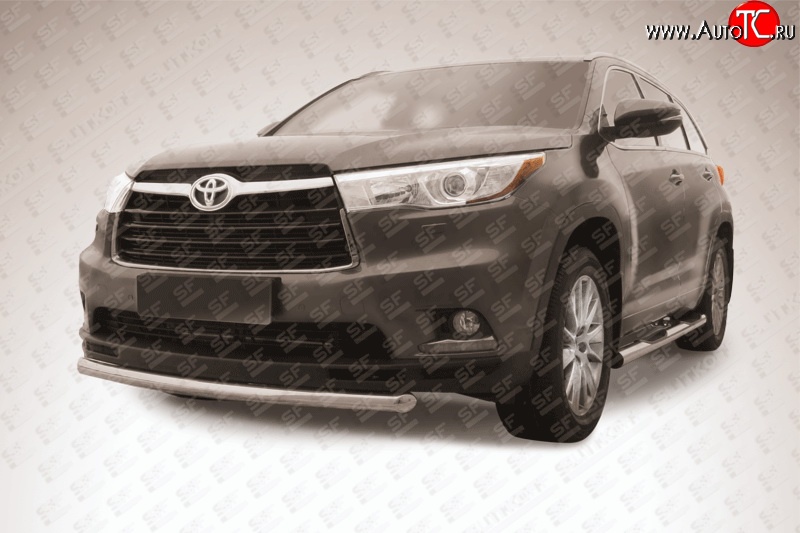 12 999 р. Защита переднего бампера из короткой трубы диаметром 57 мм Slitkoff Toyota Highlander XU50 дорестайлинг (2013-2017) (Цвет: нержавеющая полированная сталь)  с доставкой в г. Пермь