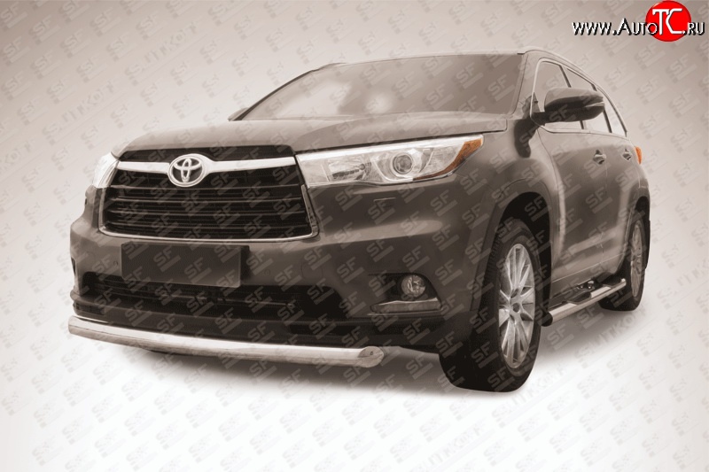 14 499 р. Защита переднего бампера из короткой трубы диаметром 76 мм Slitkoff Toyota Highlander XU50 дорестайлинг (2013-2017) (Цвет: нержавеющая полированная сталь)  с доставкой в г. Пермь